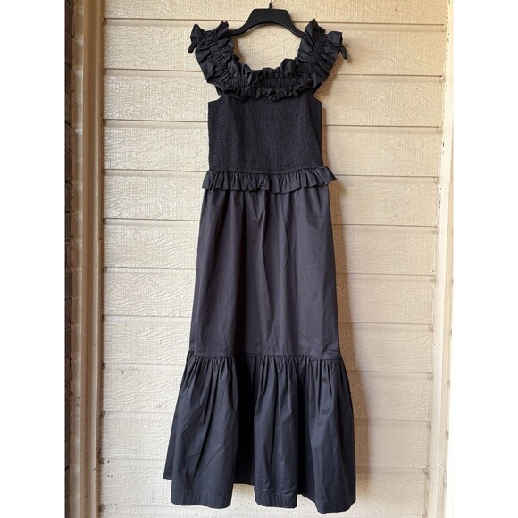 Caroline Constas Dresses & Skirts - Caroline Constas womens Cotton Midi Dress size Large Black Off The Shoulder